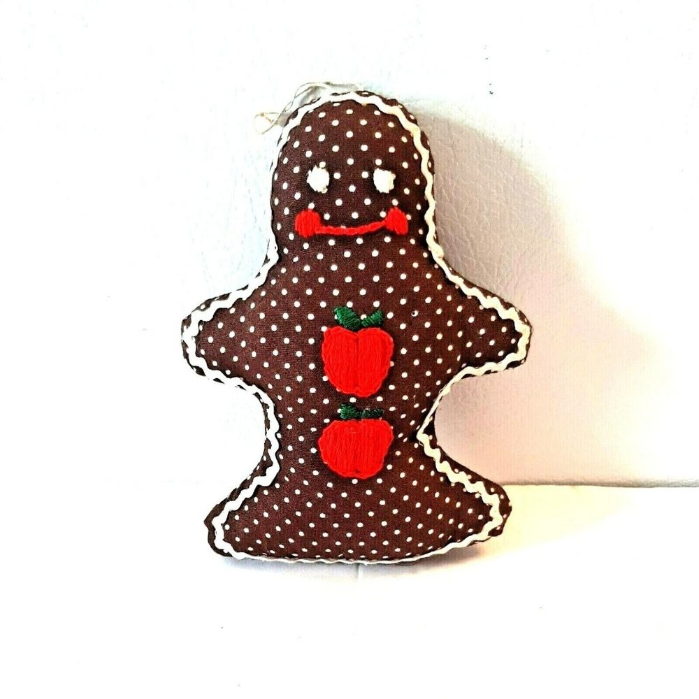 Handmade 5" Gingerbread Man Embroidered Vintage 1970s